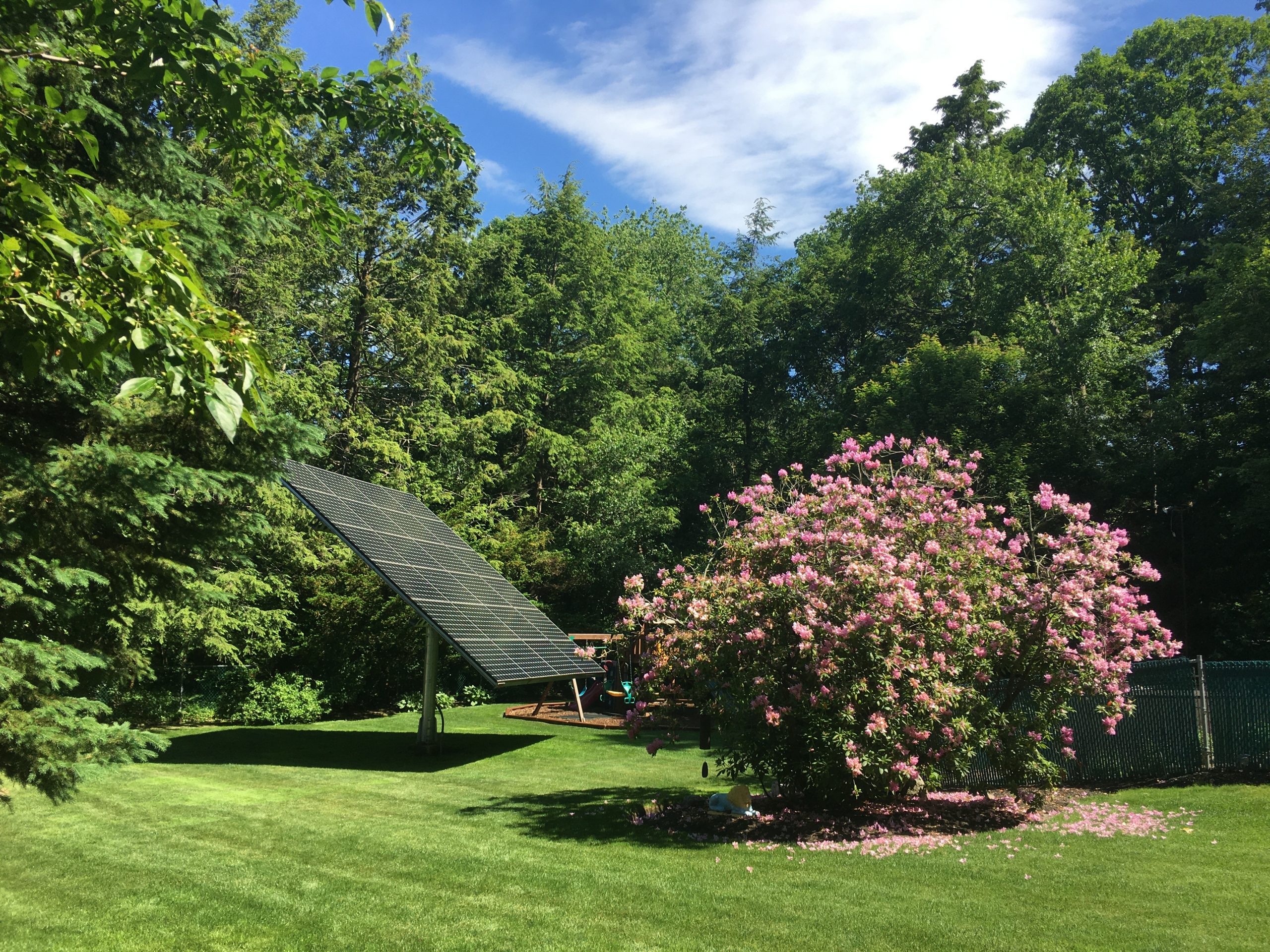 Solar tracker installed in residential back yard